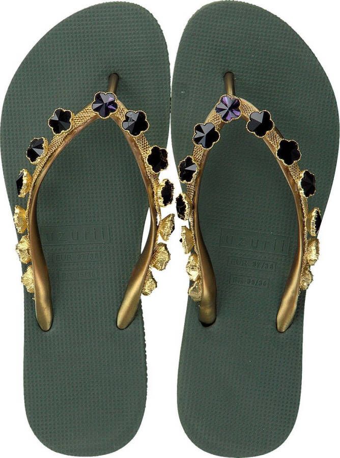 Uzurii Dames Slippers Black Flower Groen