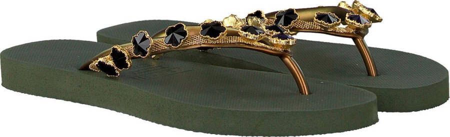 Uzurii Dames Slippers Black Flower Groen