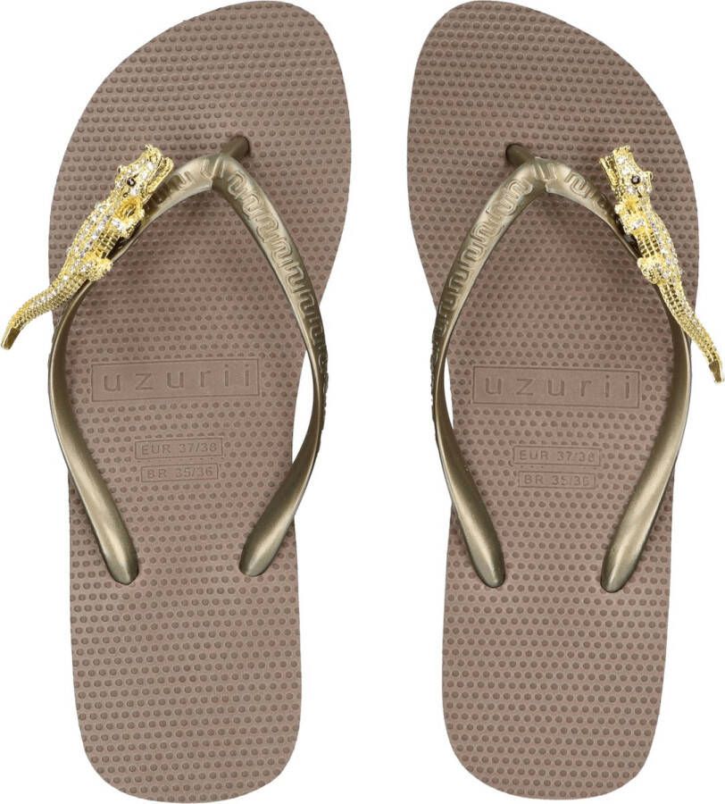 Uzurii Gold Crocodile Switch High Heel Dames Slippers Taupe | Taupe | Gold Crocodile Switch High Heel - Foto 5
