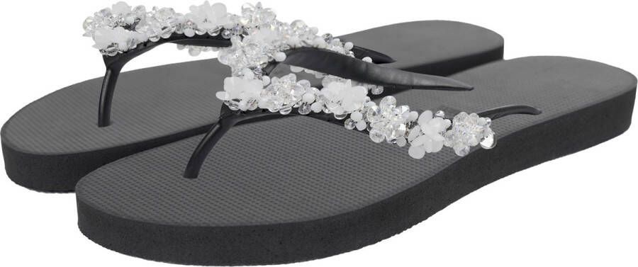 Uzurii Precious Bloom White Dames Slippers Black