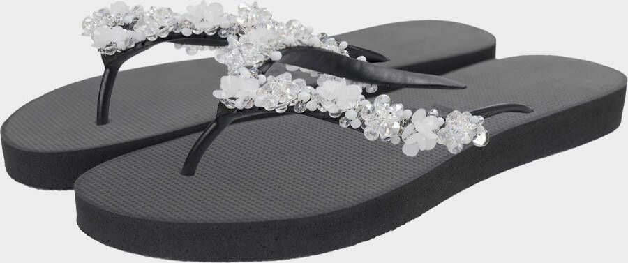 Uzurii Precious Bloom White Dames Slippers Black Zwart Kunststof