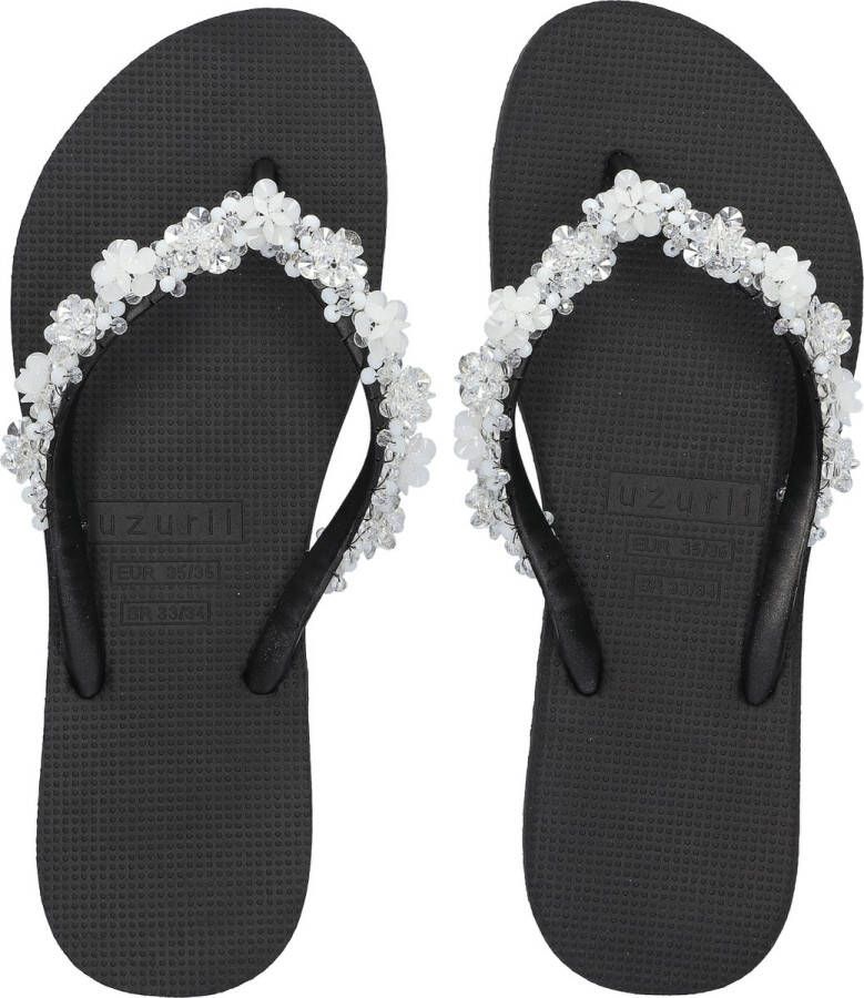 Uzurii Precious Bloom White Dames Slippers Black Zwart Kunststof