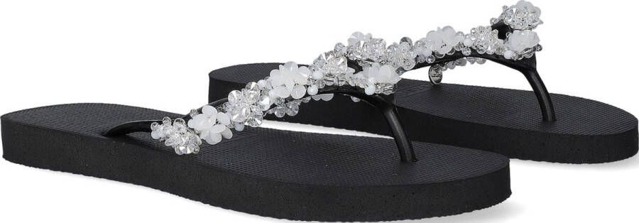 Uzurii Precious Bloom White Dames Slippers Black Zwart Kunststof