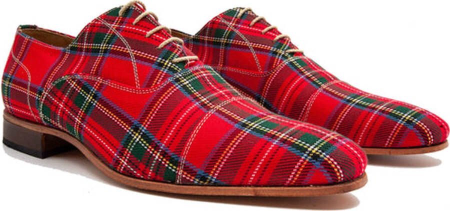 VanPalmen Nette schoenen Schotse Ruit rood leer en textiel topkwaliteit