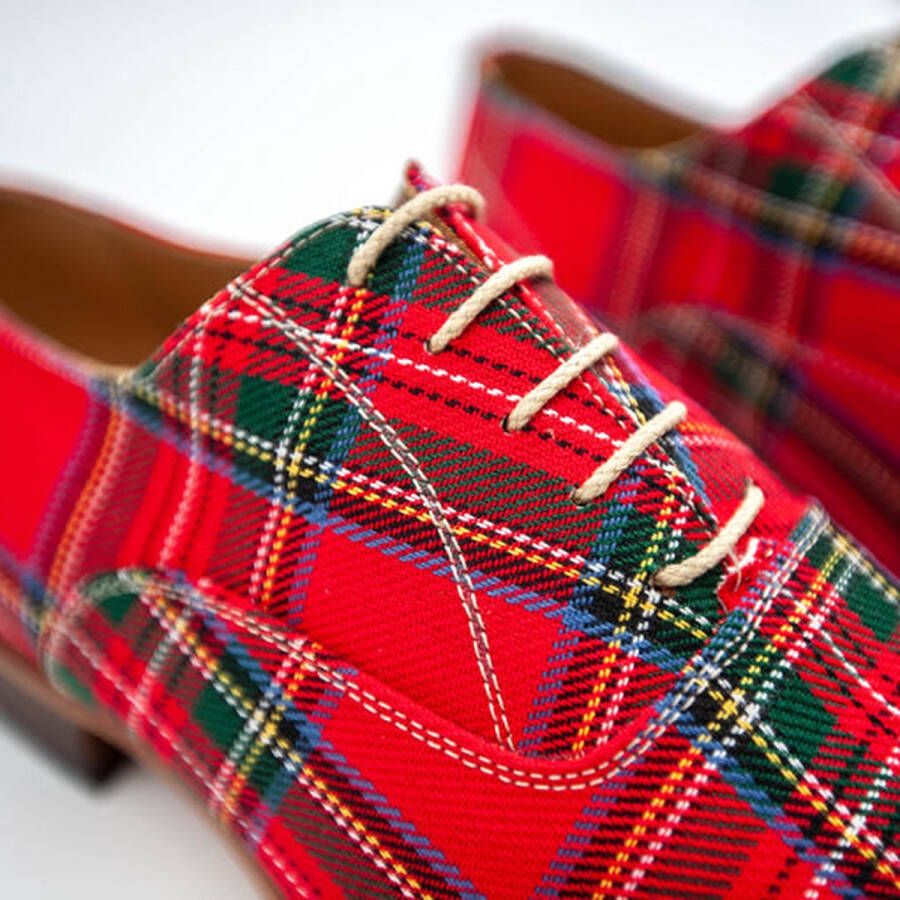 VanPalmen Nette schoenen Schotse Ruit rood leer en textiel topkwaliteit - Foto 3