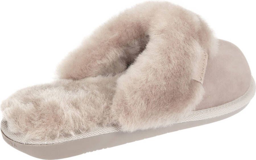 Vanuba LuLu- Leren dames Pantoffels Sloffen gevoerd met schapenvacht. Bruin Beige