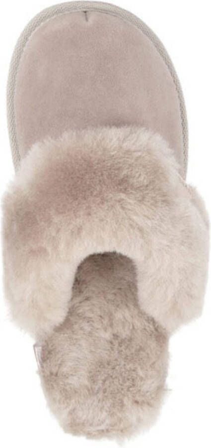 Vanuba LuLu- Leren dames Pantoffels Sloffen gevoerd met schapenvacht. Bruin Beige