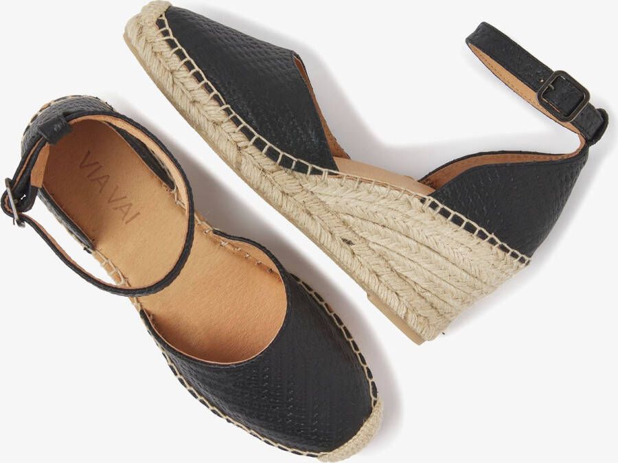 VIA VAI Flora Braid Espadrilles Met Sleehak Zwart