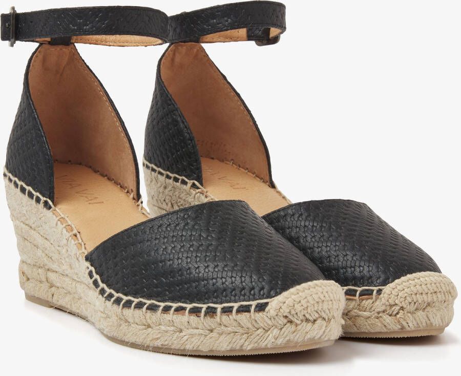 VIA VAI Flora Braid Espadrilles Met Sleehak Zwart