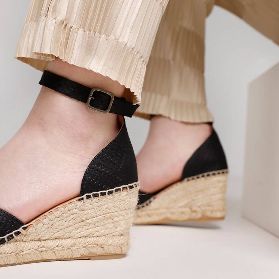 VIA VAI Flora Braid Espadrilles Met Sleehak Zwart