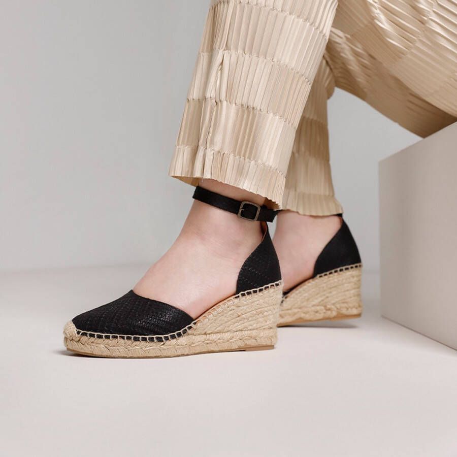 VIA VAI Flora Braid Espadrilles Met Sleehak Zwart