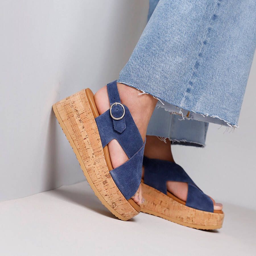 VIA VAI Sissel Raise Sandalen Met Sleehak Blauw