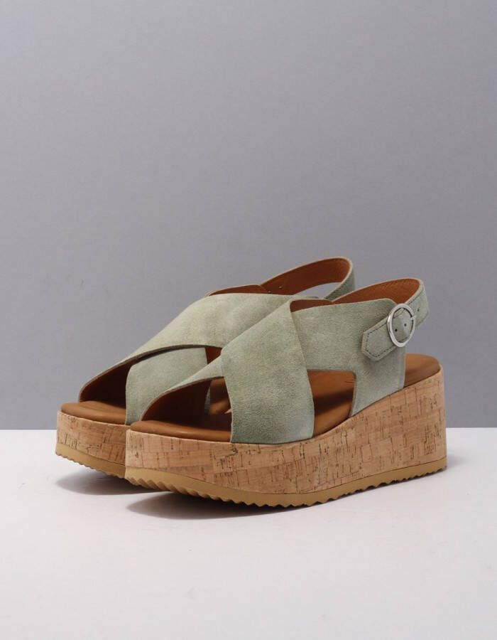 VIA VAI Sissel Raise Sandalen Met Sleehak Groen