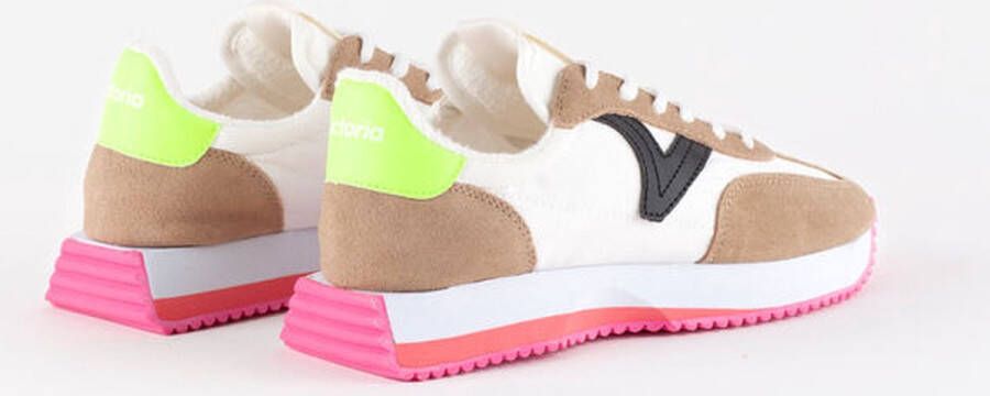 Victoria Cosmos Split Leather & Neon Sneakers -Beige