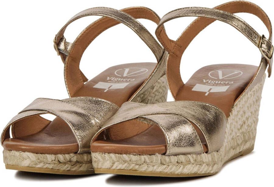 VIGUERA Espadrilles Dames Damesschoenen Leer Sleehak Hoogte 2032 Goud