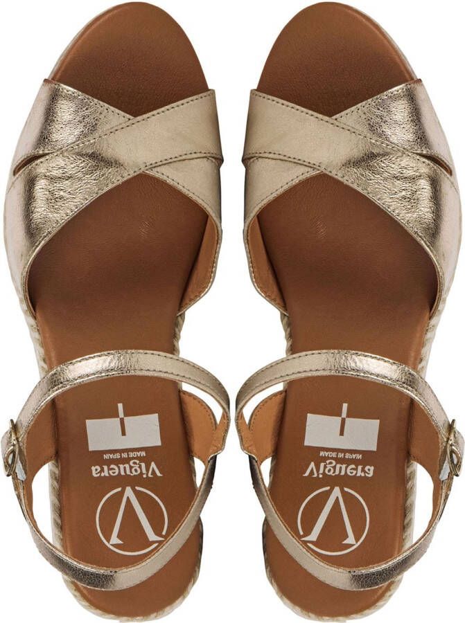 VIGUERA Espadrilles Dames Damesschoenen Leer Sleehak Hoogte 2032 Goud