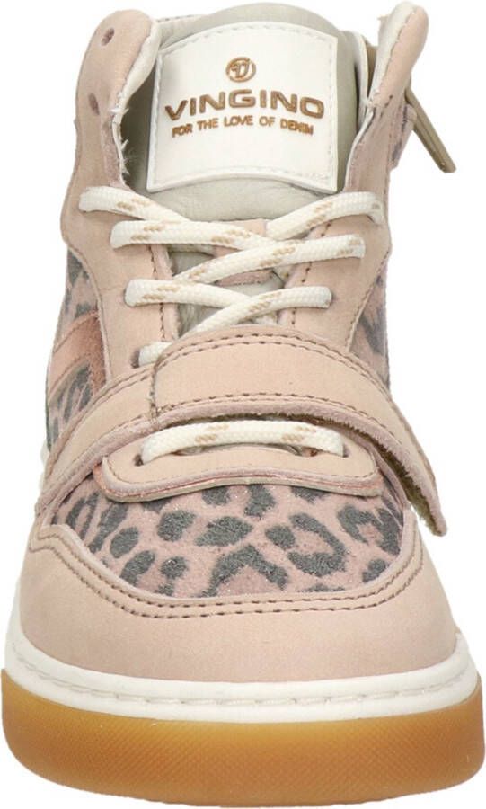 Vingino Senne Mid Velcro Premium hoge leren sneakers met panterprint roze - Foto 8