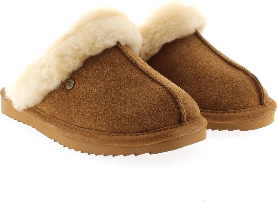 Warmbat Lismore Suede Dames Sloffen Bruin Wit