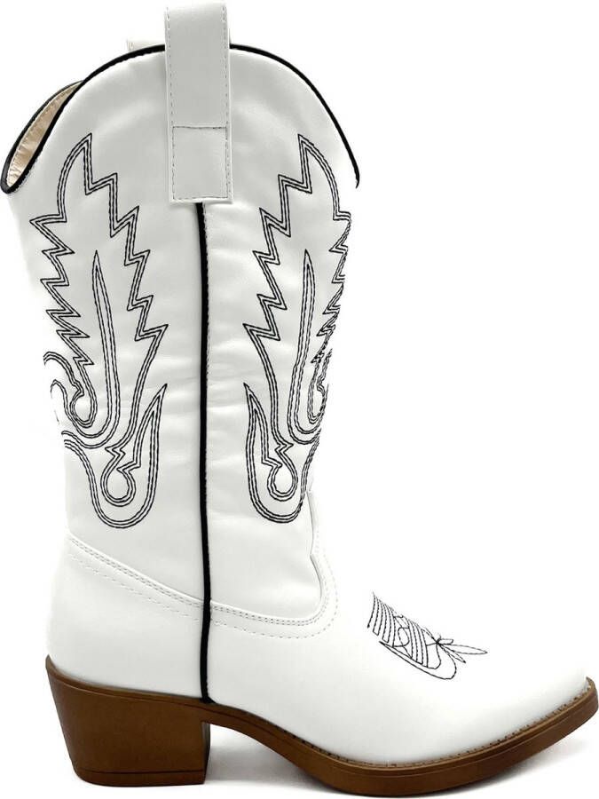 Weloveshoes Cowboylaars wit met zwart stiksel