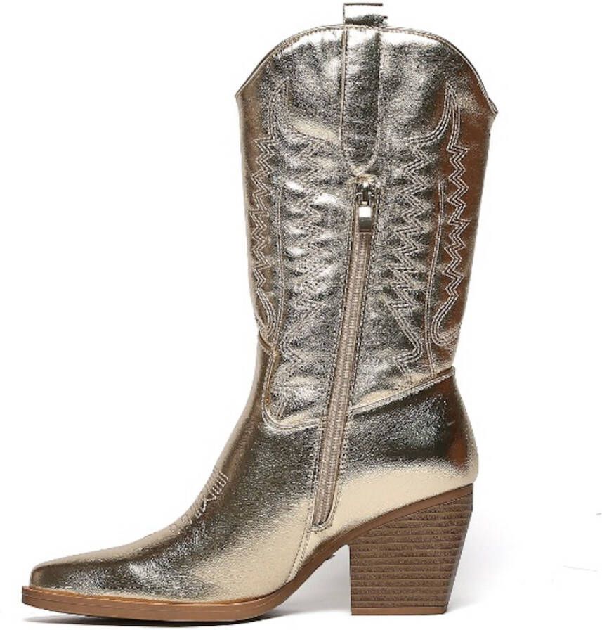 Weloveshoes Smile Favorites Dames Cowboylaarzen met Hak Goud Imitatieleer