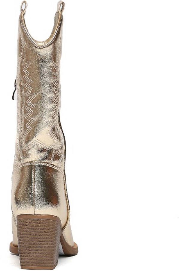 Weloveshoes Smile Favorites Dames Cowboylaarzen met Hak Goud Imitatieleer