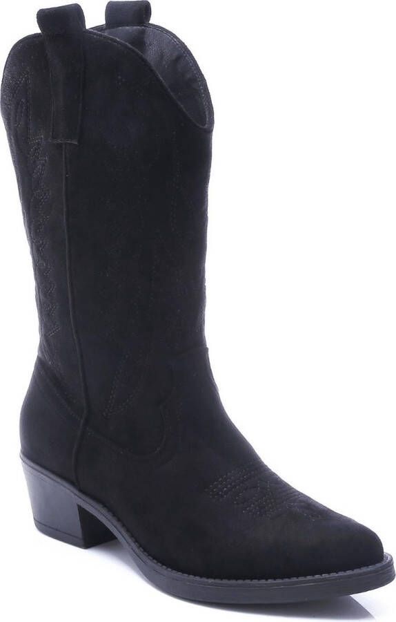 Weloveshoes Smile Favorites Dames Cowboylaarzen met Hak Zwart Suedine