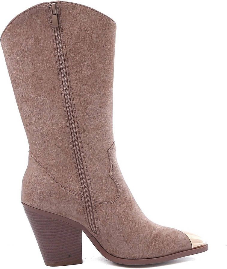 Weloveshoes Cyber Monday Deal Dames Cowboylaarzen Western Suedine Taupe Nude