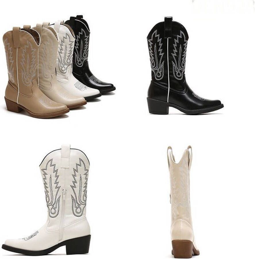 Weloveshoes SmileFavorites Dames Cowboylaarzen met Hak Imitatieleer Beige