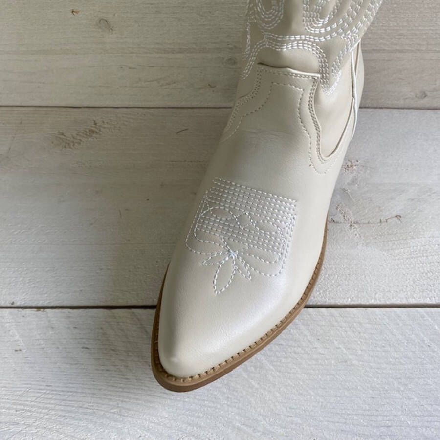 Weloveshoes SmileFavorites Dames Cowboylaarzen met Hak Imitatieleer Beige