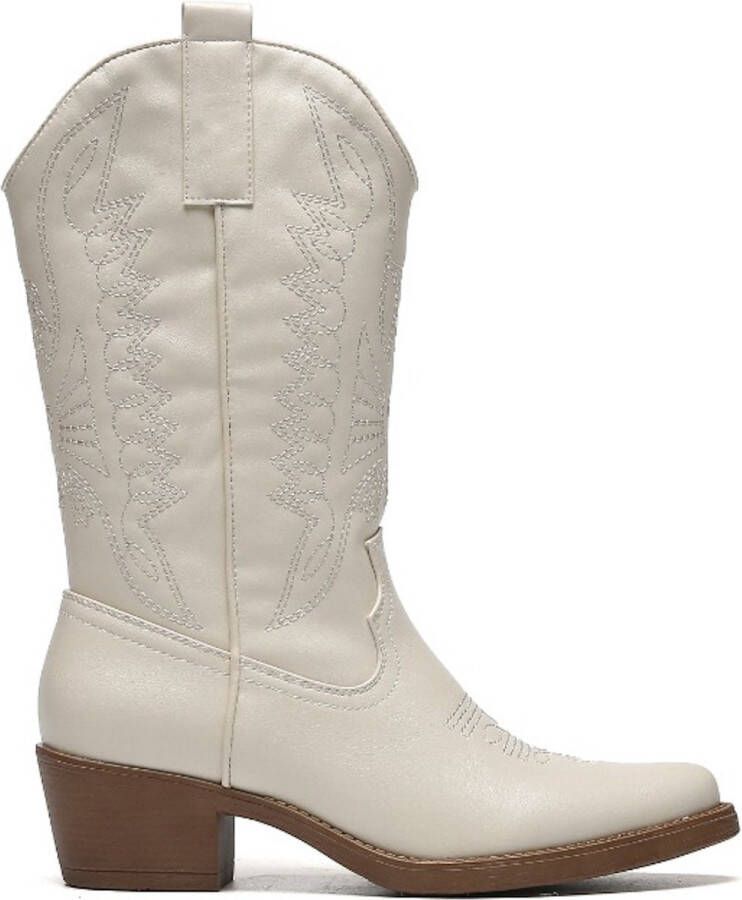 Weloveshoes SmileFavorites Dames Cowboylaarzen met Hak Imitatieleer Beige