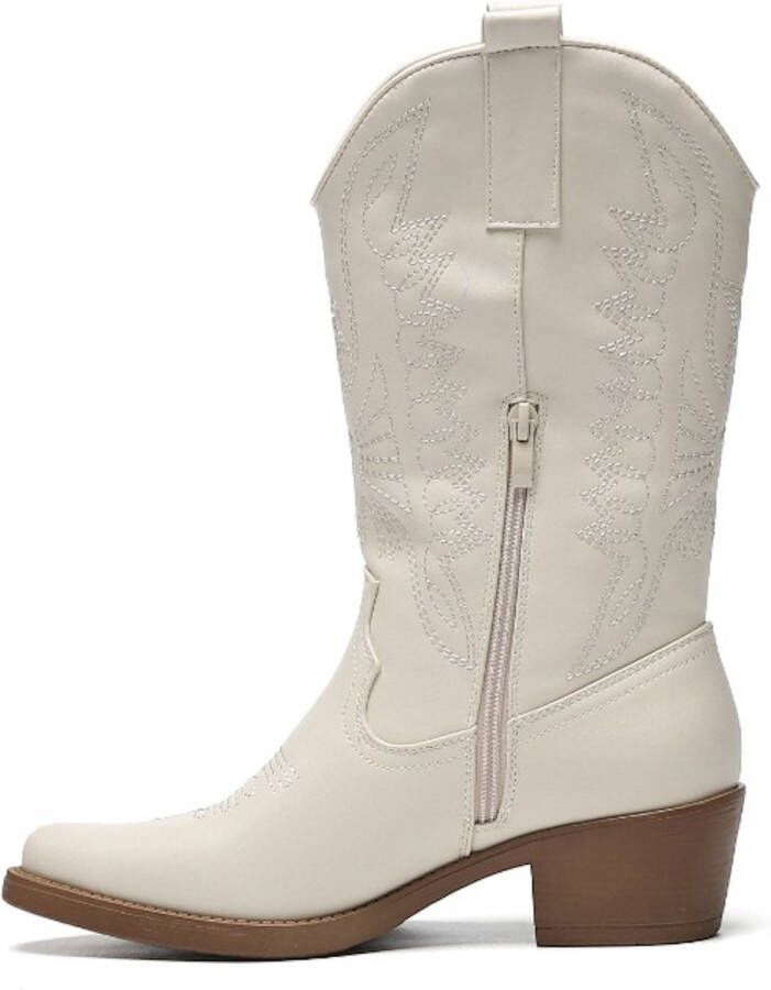 Weloveshoes SmileFavorites Dames Cowboylaarzen met Hak Imitatieleer Beige