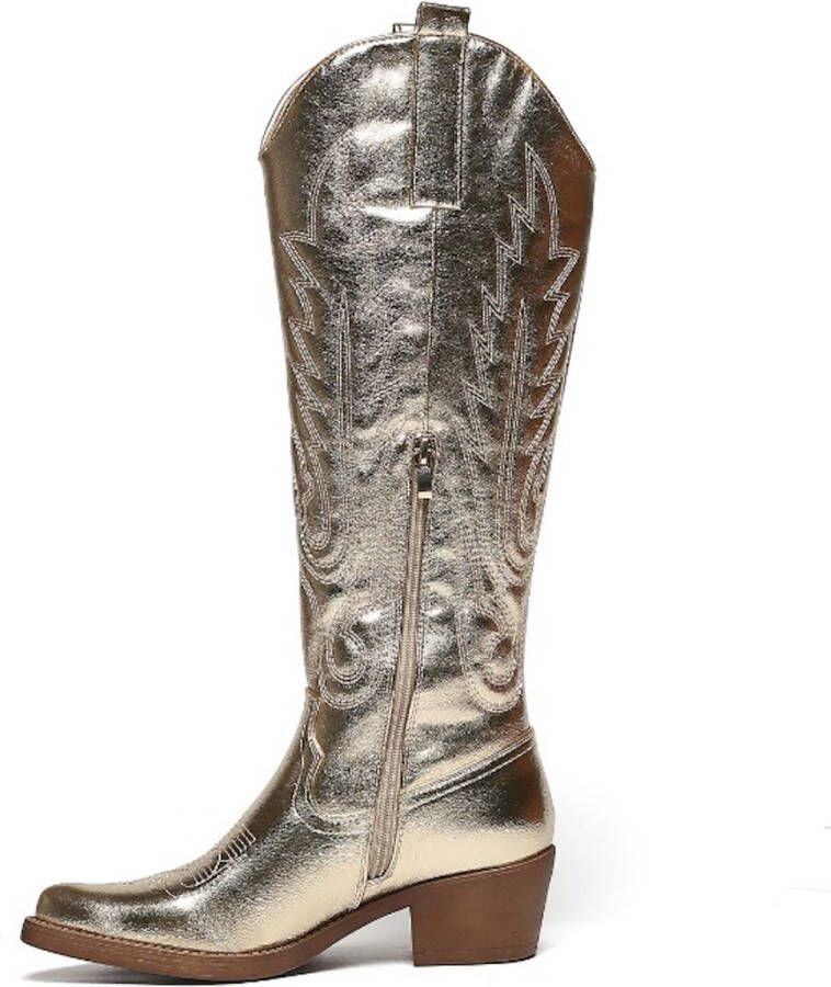 Weloveshoes SmileFavorites Dames Cowboylaarzen met Hak Imitatieleer Goud