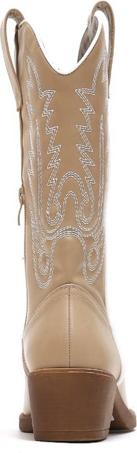 Weloveshoes SmileFavorites Dames Cowboylaarzen met Hak Imitatieleer Taupe Khaki