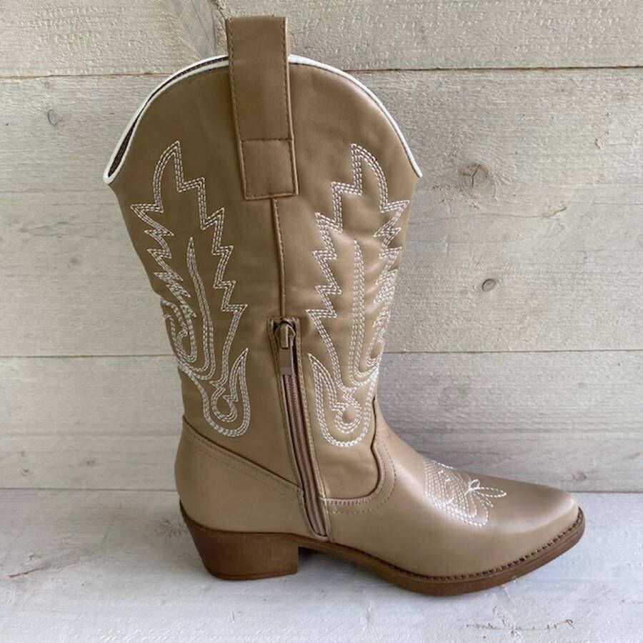 Weloveshoes SmileFavorites Dames Cowboylaarzen met Hak Imitatieleer Taupe Khaki