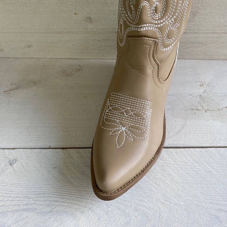 Weloveshoes SmileFavorites Dames Cowboylaarzen met Hak Imitatieleer Taupe Khaki