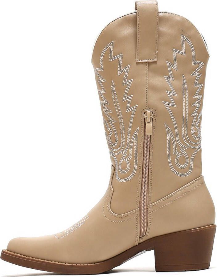 Weloveshoes SmileFavorites Dames Cowboylaarzen met Hak Imitatieleer Taupe Khaki