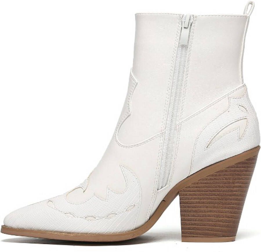 Weloveshoes SmileFavorites Dames Cowboylaarzen met Hak Kort Imitatieleer Wit