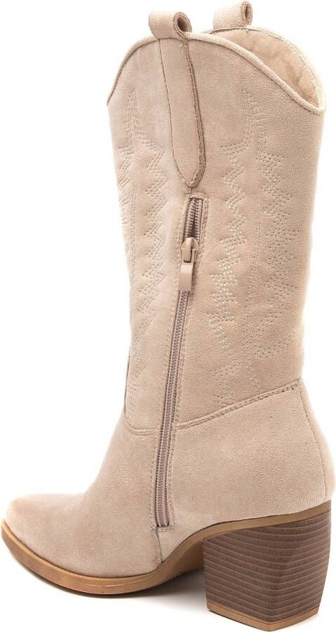 Weloveshoes SmileFavorites Dames Cowboylaarzen met Hak Suedine Beige