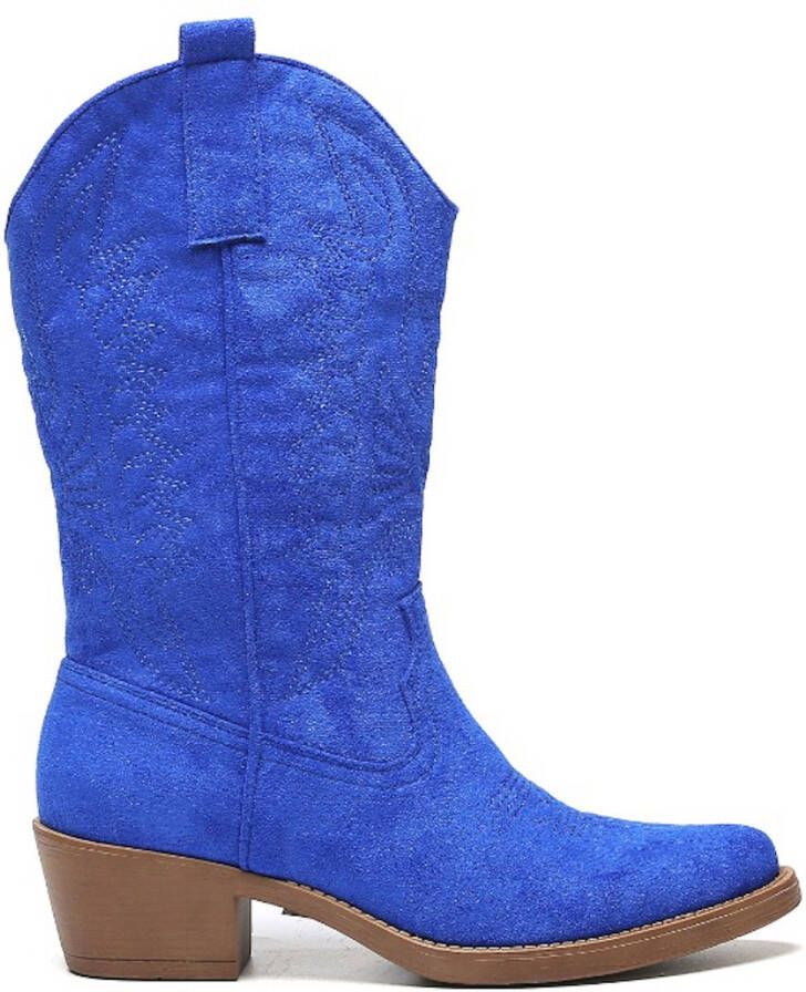 Weloveshoes SmileFavorites Dames Cowboylaarzen Western Suedine Blauw - Foto 3