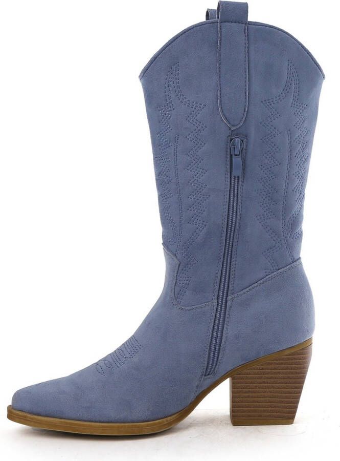 Weloveshoes SmileFavorites Dames Cowboylaarzen met Hak Suedine Blauw