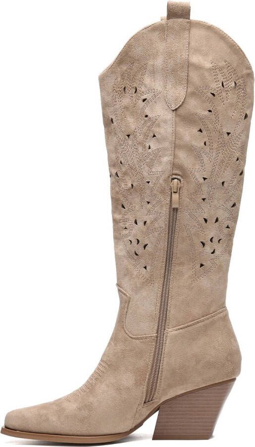 Weloveshoes SmileFavorites Dames Cowboylaarzen met Hak Suedine Khaki