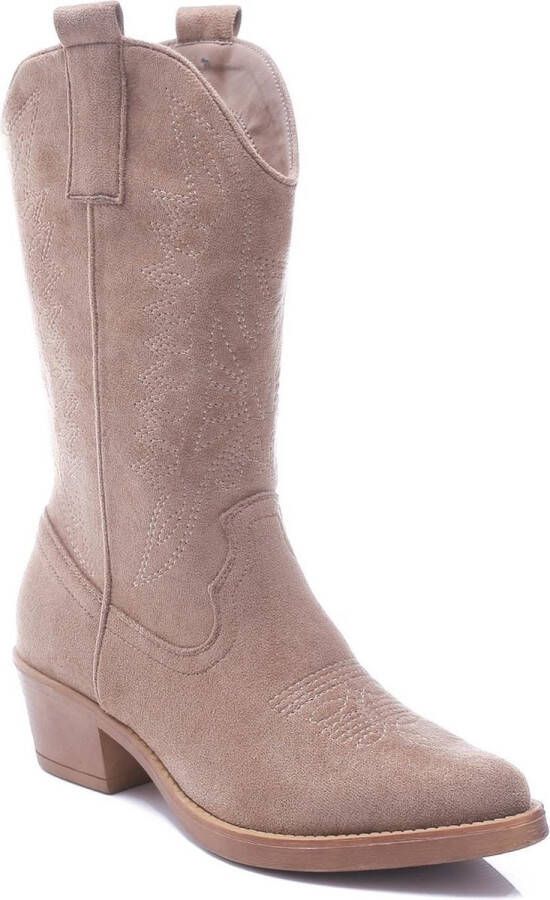 Weloveshoes Cyber Monday Deal Dames Cowboylaarzen met Hak Suedine Taupe Khaki - Foto 3