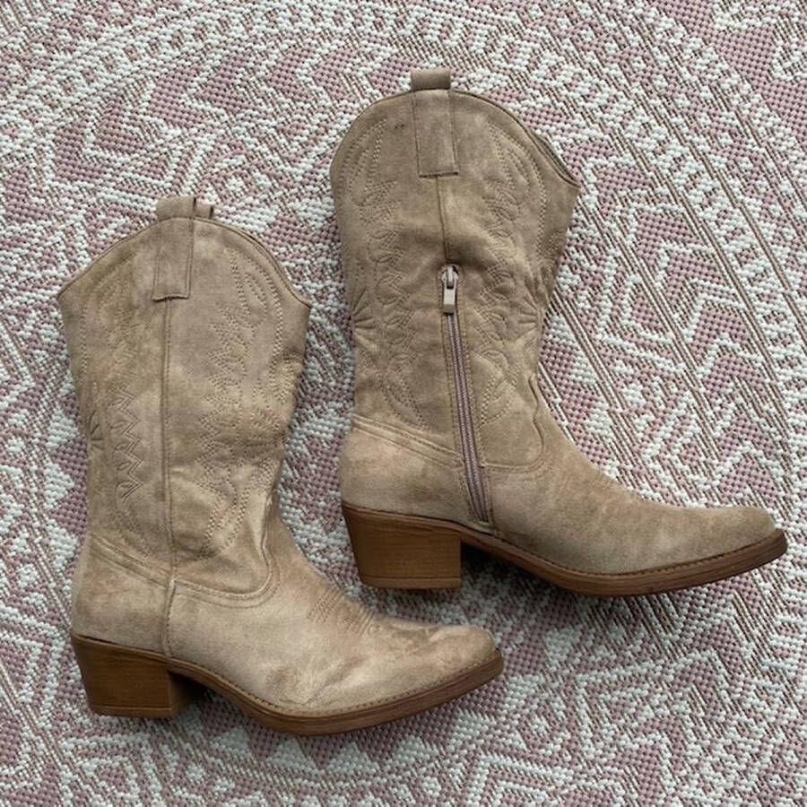 Weloveshoes Cyber Monday Deal Dames Cowboylaarzen met Hak Suedine Taupe Khaki - Foto 4