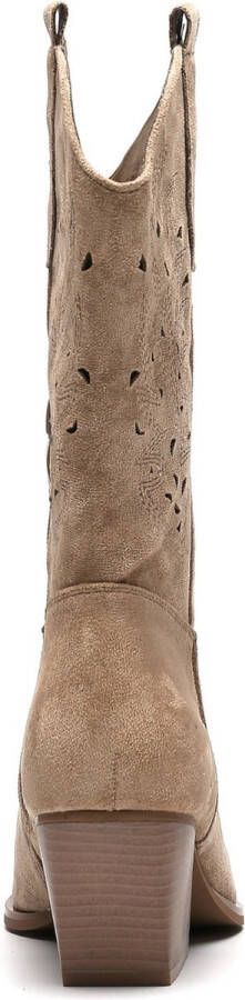 Weloveshoes SmileFavorites Dames Cowboylaarzen met Hak Suedine Taupe Khaki