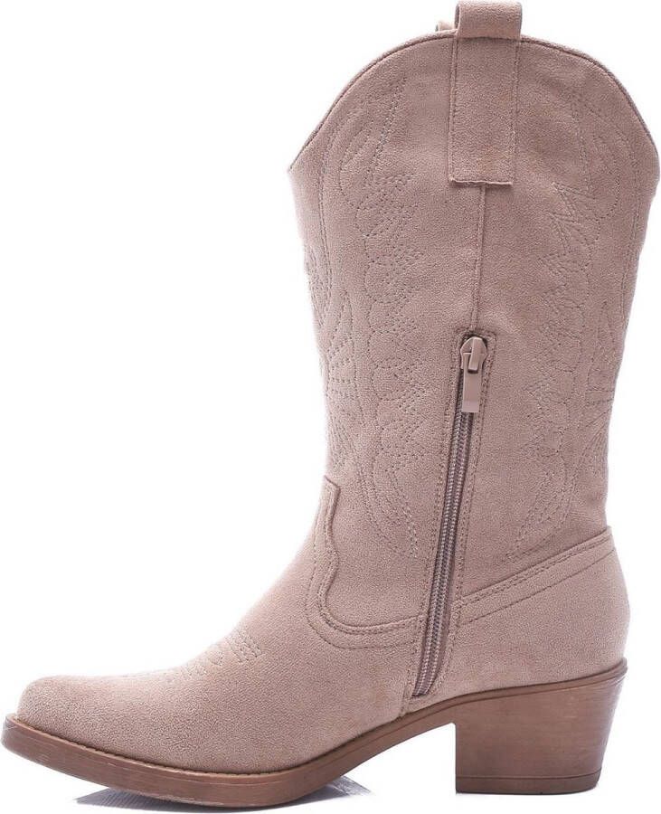 Weloveshoes SmileFavorites Dames Cowboylaarzen met Hak Suedine Taupe Nude