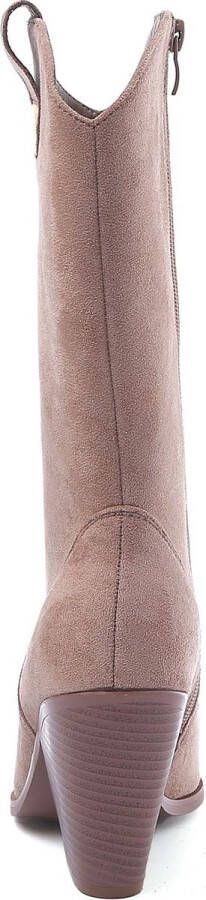 Weloveshoes SmileFavorites Dames Cowboylaarzen met Hak Suedine Taupe Nude