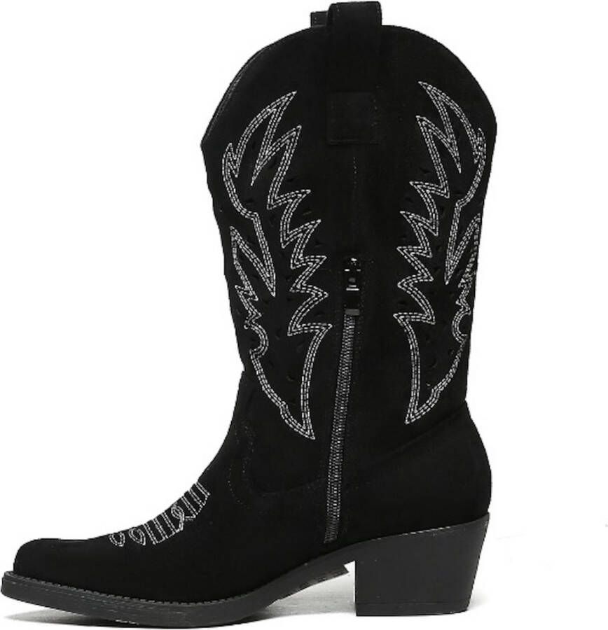 Weloveshoes SmileFavorites Dames Cowboylaarzen met Hak Suedine Zwart