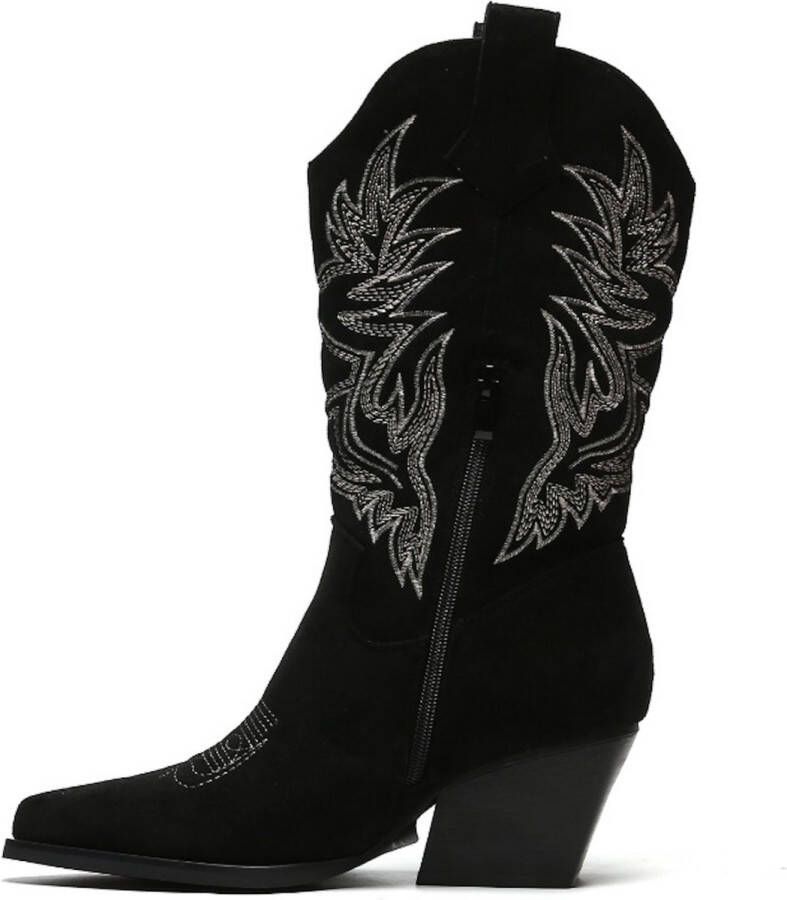 Weloveshoes SmileFavorites Dames Cowboylaarzen met Hak Suedine Zwart