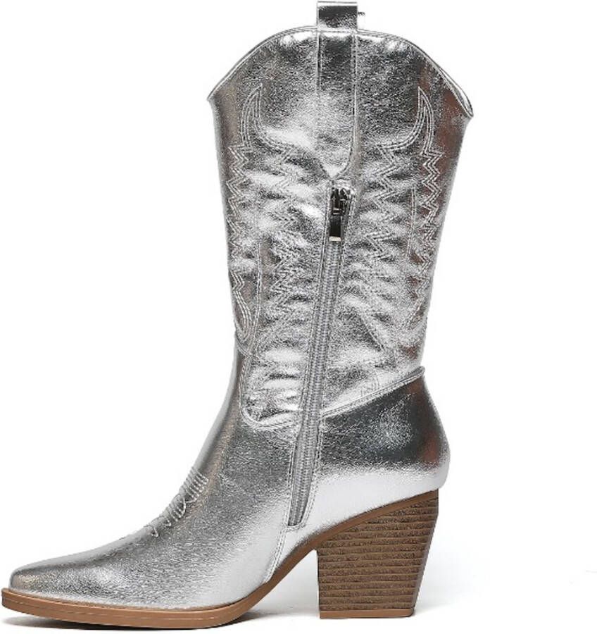 Weloveshoes SmileFavorites Dames Cowboylaarzen met Hak Zilver