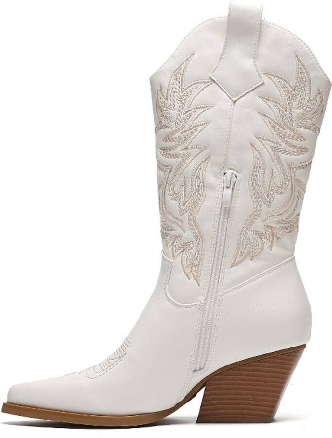 Weloveshoes SmileFavorites Dames Cowboylaarzen Western Imitatieleer Wit